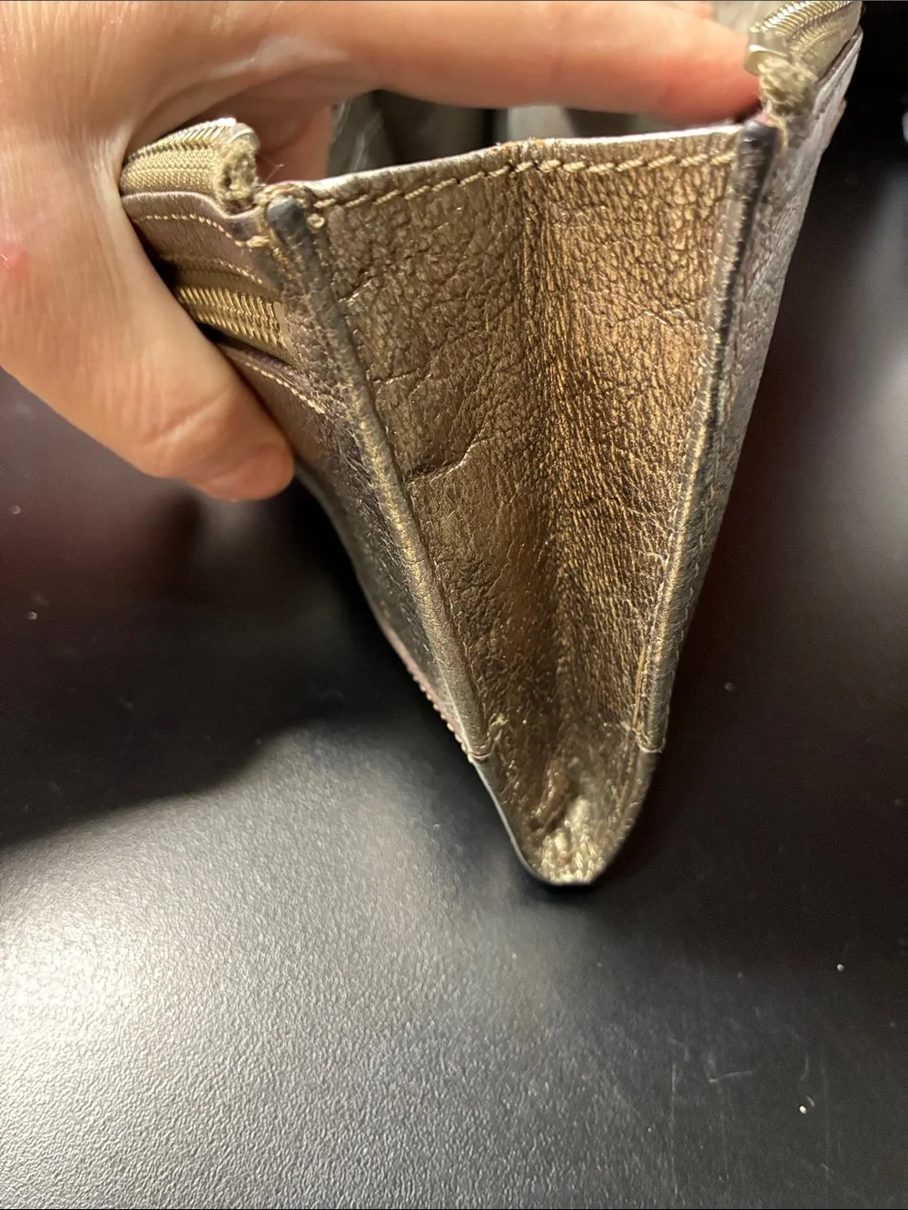 Coach Metallic Taupe Leather Wristlet